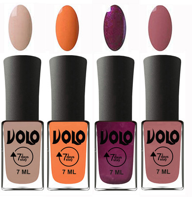 Volo Ultra Lasting HD Shine Awesome Nail Polish Combo Light Nude, Peach, Wine, Chocolate Peach(Pack of 4)