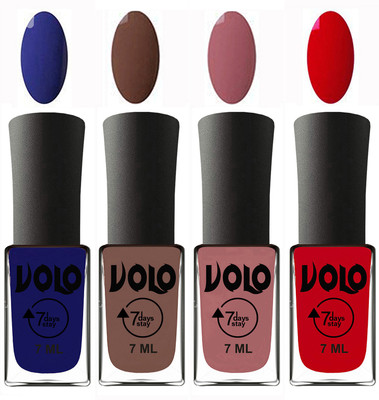 Volo Ultra Lasting HD Shine Awesome Nail Polish Combo Navy Blue, Brown, Chocolate Peach, Blood Red(Pack of 4)
Volo Ultra Lasting HD Shine Awesome Nail Polish Combo Navy Blue, Brown, Chocolate Peach, Blood Red(Pack of 4)