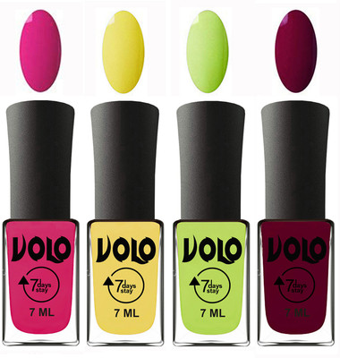 Volo Ultra Lasting HD Shine Awesome Nail Polish Combo Magnta, Yellow, Parrot Green, Wine Maroon(Pack of 4)
Volo Ultra Lasting HD Shine Awesome Nail Polish Combo Magnta, Yellow, Parrot Green, Wine Maroon(Pack of 4)
