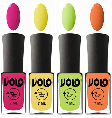 Volo Ultra Lasting HD Shine Awesome Nail Polish Combo Magnta, Yellow, Parrot Green, Peach(Pack of 4)
Volo Ultra Lasting HD Shine Awesome Nail Polish Combo Magnta, Yellow, Parrot Green, Peach(Pack of 4)