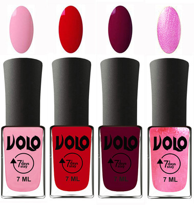 Volo Ultra Lasting HD Shine Awesome Nail Polish Combo Light Pink, Blood Red, Wine Maroon, Metallic Pink(Pack of 4)
Volo Ultra Lasting HD Shine Awesome Nail Polish Combo Light Pink, Blood Red, Wine Maroon, Metallic Pink(Pack of 4)