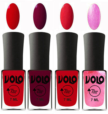 Volo Ultra Lasting HD Shine Awesome Nail Polish Combo Blood Red, Wine Maroon, Redish Orange, Metallic Pink(Pack of 4)
Volo Ultra Lasting HD Shine Awesome Nail Polish Combo Blood Red, Wine Maroon, Redish Orange, Metallic Pink(Pack of 4)