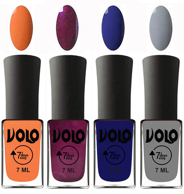 Volo Ultra Lasting HD Shine Awesome Nail Polish Combo Peach, Wine, Navy Blue, Light Grey(Pack of 4)
Volo Ultra Lasting HD Shine Awesome Nail Polish Combo Peach, Wine, Navy Blue, Light Grey(Pack of 4)