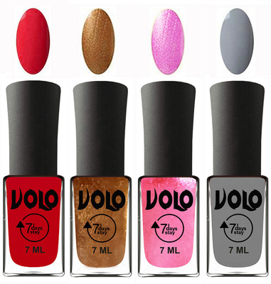 Volo Ultra Lasting HD Shine Awesome Nail Polish Combo Redish Orange, Metallic Dark Golden, Metallic Pink, Light Grey(Pack of 4)
Volo Ultra Lasting HD Shine Awesome Nail Polish Combo Redish Orange, Metallic Dark Golden, Metallic Pink, Light Grey(Pack of 4)