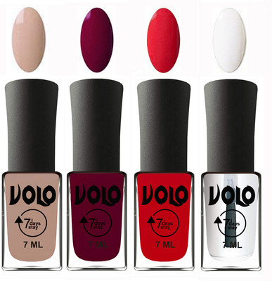 Volo Ultra Lasting HD Shine Awesome Nail Polish Combo Light Nude, Wine Maroon, Redish Orange, Top Coat(Pack of 4)
Volo Ultra Lasting HD Shine Awesome Nail Polish Combo Light Nude, Wine Maroon, Redish Orange, Top Coat(Pack of 4)
