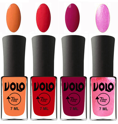 Volo Ultra Lasting HD Shine Awesome Nail Polish Combo Peach, Redish Orange, Magnta, Metallic Pink(Pack of 4)
Volo Ultra Lasting HD Shine Awesome Nail Polish Combo Peach, Redish Orange, Magnta, Metallic Pink(Pack of 4)