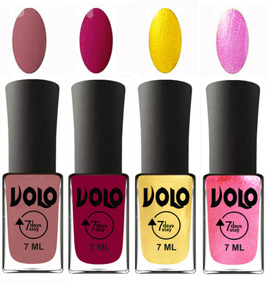 Volo Ultra Lasting HD Shine Awesome Nail Polish Combo Chocolate Peach, Magnta, Metallic Light Golden, Metallic Pink(Pack of 4)
Volo Ultra Lasting HD Shine Awesome Nail Polish Combo Chocolate Peach, Magnta, Metallic Light Golden, Metallic Pink(Pack of 4)