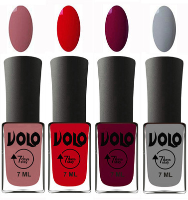 Volo Ultra Lasting HD Shine Awesome Nail Polish Combo Chocolate Peach, Blood Red, Wine Maroon, Light Grey(Pack of 4)
Volo Ultra Lasting HD Shine Awesome Nail Polish Combo Chocolate Peach, Blood Red, Wine Maroon, Light Grey(Pack of 4)