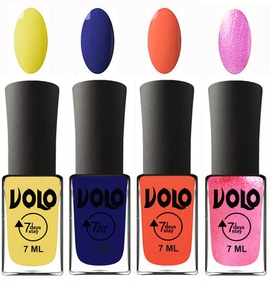 Volo Ultra Lasting HD Shine Awesome Nail Polish Combo Yellow, Navy Blue, Neon Orange, Metallic Pink(Pack of 4)
Volo Ultra Lasting HD Shine Awesome Nail Polish Combo Yellow, Navy Blue, Neon Orange, Metallic Pink(Pack of 4)