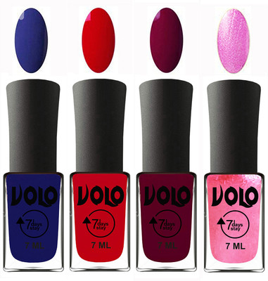 Volo Ultra Lasting HD Shine Awesome Nail Polish Combo Navy Blue, Blood Red, Wine Maroon, Metallic Pink(Pack of 4)
Volo Ultra Lasting HD Shine Awesome Nail Polish Combo Navy Blue, Blood Red, Wine Maroon, Metallic Pink(Pack of 4)