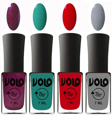 Volo Ultra Lasting HD Shine Awesome Nail Polish Combo Wine, Radium Green, Blood Red, Light Grey(Pack of 4)
Volo Ultra Lasting HD Shine Awesome Nail Polish Combo Wine, Radium Green, Blood Red, Light Grey(Pack of 4)
