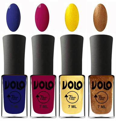 Volo Ultra Lasting HD Shine Awesome Nail Polish Combo Navy Blue, Magnta, Metallic Light Golden, Metallic Dark Golden(Pack of 4)
Volo Ultra Lasting HD Shine Awesome Nail Polish Combo Navy Blue, Magnta, Metallic Light Golden, Metallic Dark Golden(Pack of 4)