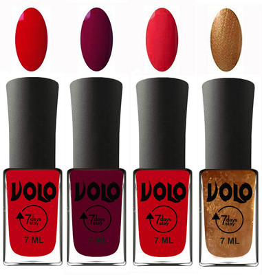 Volo Ultra Lasting HD Shine Awesome Nail Polish Combo Blood Red, Wine Maroon, Redish Orange, Metallic Dark Golden(Pack of 4)
Volo Ultra Lasting HD Shine Awesome Nail Polish Combo Blood Red, Wine Maroon, Redish Orange, Metallic Dark Golden(Pack of 4)