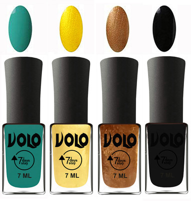 Volo Ultra Lasting HD Shine Awesome Nail Polish Combo Radium Green, Metallic Light Golden, Metallic Dark Golden, Black(Pack of 4)
Volo Ultra Lasting HD Shine Awesome Nail Polish Combo Radium Green, Metallic Light Golden, Metallic Dark Golden, Black(Pack of 4)