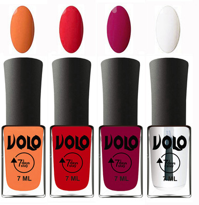 Volo Ultra Lasting HD Shine Awesome Nail Polish Combo Peach, Redish Orange, Magnta, Top Coat(Pack of 4)
Volo Ultra Lasting HD Shine Awesome Nail Polish Combo Peach, Redish Orange, Magnta, Top Coat(Pack of 4)