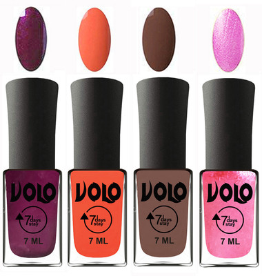 Volo Ultra Lasting HD Shine Awesome Nail Polish Combo Wine, Neon Orange, Brown, Metallic Pink(Pack of 4)
Volo Ultra Lasting HD Shine Awesome Nail Polish Combo Wine, Neon Orange, Brown, Metallic Pink(Pack of 4)