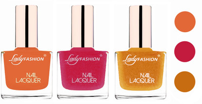 Lady Fashion Glossy & Long Stay Nail Polish combo Nude,Abricoat Rose,Golden(Pack of 3)