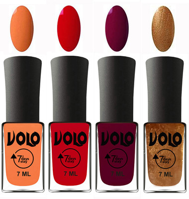 Volo Ultra Lasting HD Shine Awesome Nail Polish Combo Peach, Blood Red, Wine Maroon, Metallic Dark Golden(Pack of 4)
Volo Ultra Lasting HD Shine Awesome Nail Polish Combo Peach, Blood Red, Wine Maroon, Metallic Dark Golden(Pack of 4)