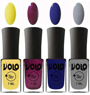 Volo Ultra Lasting HD Shine Awesome Nail Polish Combo Yellow, Wine, Navy Blue, Light Grey(Pack of 4)
Volo Ultra Lasting HD Shine Awesome Nail Polish Combo Yellow, Wine, Navy Blue, Light Grey(Pack of 4)