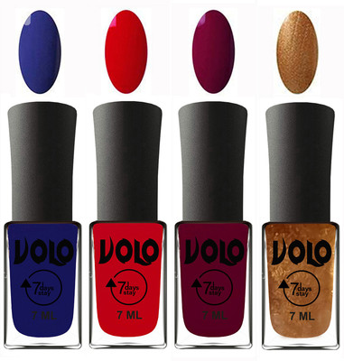 Volo Ultra Lasting HD Shine Awesome Nail Polish Combo Navy Blue, Blood Red, Wine Maroon, Metallic Dark Golden(Pack of 4)
Volo Ultra Lasting HD Shine Awesome Nail Polish Combo Navy Blue, Blood Red, Wine Maroon, Metallic Dark Golden(Pack of 4)