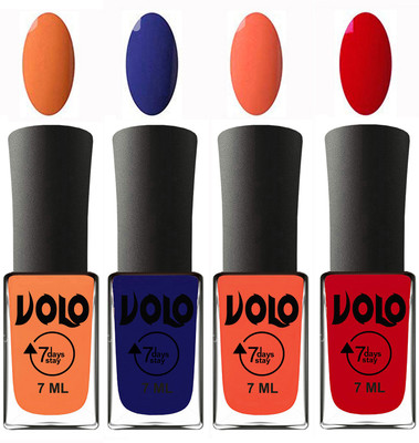 Volo Ultra Lasting HD Shine Awesome Nail Polish Combo Peach, Navy Blue, Neon Orange, Blood Red(Pack of 4)
Volo Ultra Lasting HD Shine Awesome Nail Polish Combo Peach, Navy Blue, Neon Orange, Blood Red(Pack of 4)