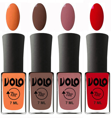 Volo Ultra Lasting HD Shine Awesome Nail Polish Combo Peach, Brown, Chocolate Peach, Blood Red(Pack of 4)
Volo Ultra Lasting HD Shine Awesome Nail Polish Combo Peach, Brown, Chocolate Peach, Blood Red(Pack of 4)