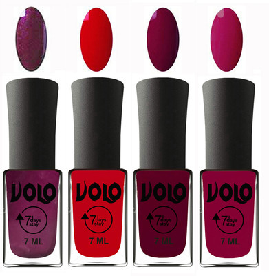 Volo Ultra Lasting HD Shine Awesome Nail Polish Combo Wine, Blood Red, Wine Maroon, Magnta(Pack of 4)
Volo Ultra Lasting HD Shine Awesome Nail Polish Combo Wine, Blood Red, Wine Maroon, Magnta(Pack of 4)
