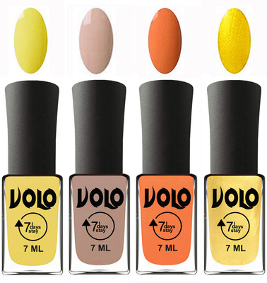 Volo Ultra Lasting HD Shine Awesome Nail Polish Combo Yellow, Light Nude, Peach, Metallic Light Golden(Pack of 4)
Volo Ultra Lasting HD Shine Awesome Nail Polish Combo Yellow, Light Nude, Peach, Metallic Light Golden(Pack of 4)