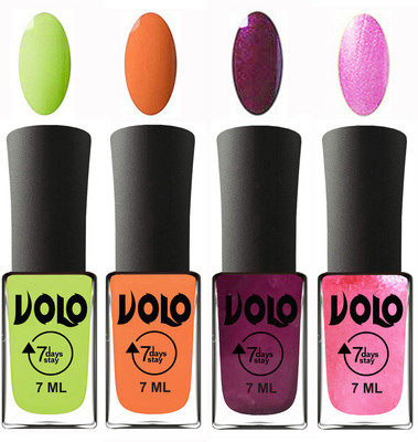 Volo Ultra Lasting HD Shine Awesome Nail Polish Combo Parrot Green, Peach, Wine, Metallic Pink(Pack of 4)
Volo Ultra Lasting HD Shine Awesome Nail Polish Combo Parrot Green, Peach, Wine, Metallic Pink(Pack of 4)