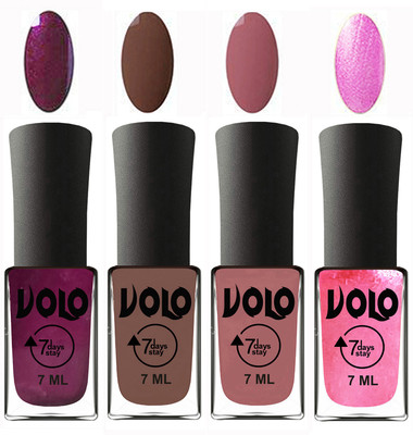 Volo Ultra Lasting HD Shine Awesome Nail Polish Combo Wine, Brown, Chocolate Peach, Metallic Pink(Pack of 4)
Volo Ultra Lasting HD Shine Awesome Nail Polish Combo Wine, Brown, Chocolate Peach, Metallic Pink(Pack of 4)