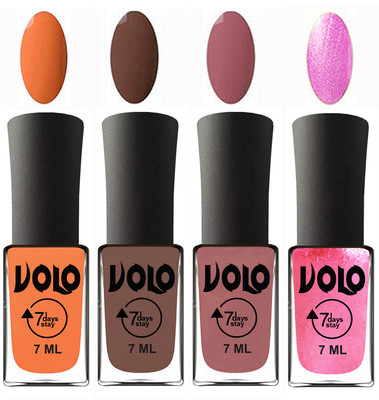 Volo Ultra Lasting HD Shine Awesome Nail Polish Combo Peach, Brown, Chocolate Peach, Metallic Pink(Pack of 4)