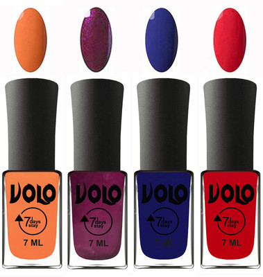Volo Ultra Lasting HD Shine Awesome Nail Polish Combo Peach, Wine, Navy Blue, Redish Orange(Pack of 4)
Volo Ultra Lasting HD Shine Awesome Nail Polish Combo Peach, Wine, Navy Blue, Redish Orange(Pack of 4)