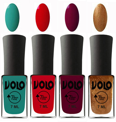 Volo Ultra Lasting HD Shine Awesome Nail Polish Combo Radium Green, Blood Red, Wine Maroon, Metallic Dark Golden(Pack of 4)
Volo Ultra Lasting HD Shine Awesome Nail Polish Combo Radium Green, Blood Red, Wine Maroon, Metallic Dark Golden(Pack of 4)