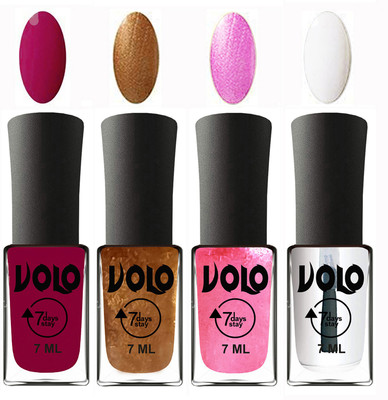 Volo Ultra Lasting HD Shine Awesome Nail Polish Combo Magnta, Metallic Dark Golden, Metallic Pink, Top Coat(Pack of 4)
Volo Ultra Lasting HD Shine Awesome Nail Polish Combo Magnta, Metallic Dark Golden, Metallic Pink, Top Coat(Pack of 4)
