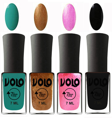 Volo Ultra Lasting HD Shine Awesome Nail Polish Combo Radium Green, Metallic Dark Golden, Metallic Pink, Black(Pack of 4)
Volo Ultra Lasting HD Shine Awesome Nail Polish Combo Radium Green, Metallic Dark Golden, Metallic Pink, Black(Pack of 4)