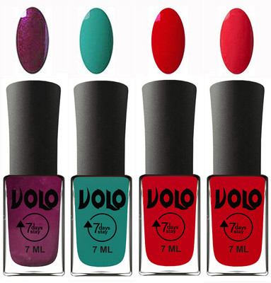 Volo Ultra Lasting HD Shine Awesome Nail Polish Combo Wine, Radium Green, Blood Red, Redish Orange(Pack of 4)
Volo Ultra Lasting HD Shine Awesome Nail Polish Combo Wine, Radium Green, Blood Red, Redish Orange(Pack of 4)