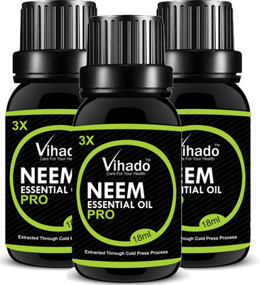 VIHADO Pure Organic Neem Oil (ColdPressed & Undiluted) Hair Oil (18 ml) (Pack of 3)(18 ml)