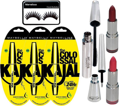 Marvalous eyelashes & colossal kajal set of 3 with color bar lipstick set of 2 and brooke candy eyeliner and mascara(Set of 8)
Marvalous eyelashes & colossal kajal set of 3 with color bar lipstick set of 2 and brooke candy eyeliner and mascara(Set of 8)