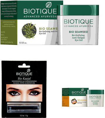 BIOTIQUE BIO SEA WEED REVITALIZING ANTI-FATIGUE EYE GEL, ALMOND SOOTHING & NOURISHING EYE CREAM, ALMOND KAJAL(Set of 3)
BIOTIQUE BIO SEA WEED REVITALIZING ANTI-FATIGUE EYE GEL, ALMOND SOOTHING & NOURISHING EYE CREAM, ALMOND KAJAL(Set of 3)