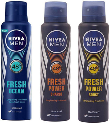 Nivea Men Fresh Ocean, Power Charge and Power Boost Deodorant Spray 150ML Each (Pack of 3) Body Spray - For Men(450 ml)
Nivea Men Fresh Ocean, Power Charge and Power Boost Deodorant Spray 150ML Each (Pack of 3) Body Spray - For Men(450 ml)