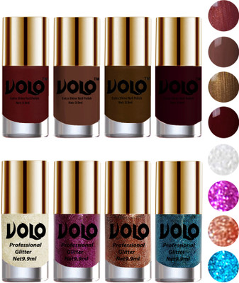 Volo Long Lasting Glitter and HD Shine Nail Polish Combo Sets White Nail art And Glitter, Purple Glitter, Peach Glitter, Sky Blue Glitter, Metallic Maroon, Chocolate Brown, Brown Coffee, Maroon(Pack of 8)
Volo Long Lasting Glitter and HD Shine Nail Polish Combo Sets White Nail art And Glitter, Purple Glitter, Peach Glitter, Sky Blue Glitter, Metallic Maroon, Chocolate Brown, Brown Coffee, Maroon(Pack of 8)