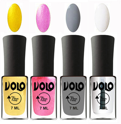 Volo Ultra Lasting HD Shine Awesome Nail Polish Combo Metallic Light Golden, Metallic Pink, Light Grey, Top Coat(Pack of 4)
Volo Ultra Lasting HD Shine Awesome Nail Polish Combo Metallic Light Golden, Metallic Pink, Light Grey, Top Coat(Pack of 4)