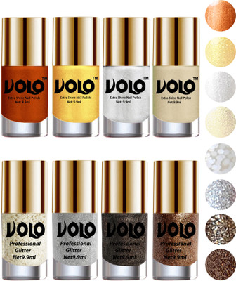 Volo Long Lasting Glitter and HD Shine Nail Polish Combo Sets White Nail art And Glitter, Silver Glitter, Dark Grey Glitter, Light Golden Glitter, Red Gold, Golden, Metallic Silver, Light Golden(Pack of 8)
Volo Long Lasting Glitter and HD Shine Nail Polish Combo Sets White Nail art And Glitter, Silver Glitter, Dark Grey Glitter, Light Golden Glitter, Red Gold, Golden, Metallic Silver, Light Golden(Pack of 8)