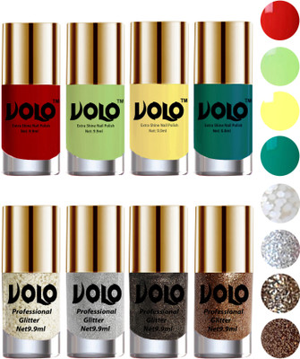 Volo Long Lasting Glitter and HD Shine Nail Polish Combo Sets White Nail art And Glitter, Silver Glitter, Dark Grey Glitter, Light Golden Glitter, Reddish Orange, Parrot Green, Yellow, Radium Green(Pack of 8)
Volo Long Lasting Glitter and HD Shine Nail Polish Combo Sets White Nail art And Glitter, Silver Glitter, Dark Grey Glitter, Light Golden Glitter, Reddish Orange, Parrot Green, Yellow, Radium Green(Pack of 8)