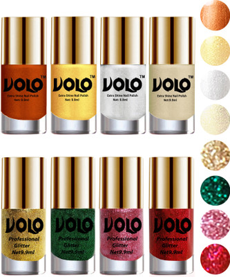 Volo Long Lasting Glitter and HD Shine Nail Polish Combo Sets Golden Glitter, Dark Green Glitter, Pink Glitter, Red Glitter, Red Gold, Golden, Metallic Silver, Light Golden(Pack of 8)
Volo Long Lasting Glitter and HD Shine Nail Polish Combo Sets Golden Glitter, Dark Green Glitter, Pink Glitter, Red Glitter, Red Gold, Golden, Metallic Silver, Light Golden(Pack of 8)