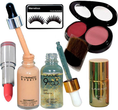 Marvalous Eyelashes, Mac 2 Shade Blusher, Studio Fix Waterweight Foundation, Lakme 9to5 Gold Radiance Serum, Lakme Mirror Nail polish, Colorbar Lipstick(Set of 6)
Marvalous Eyelashes, Mac 2 Shade Blusher, Studio Fix Waterweight Foundation, Lakme 9to5 Gold Radiance Serum, Lakme Mirror Nail polish, Colorbar Lipstick(Set of 6)