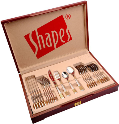 Shapes Gold Satin with Gift Box Stainless Steel Cutlery Set(Pack of 24)