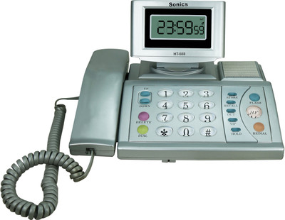 Sonics Clock Phone HT-888 Silver Corded Landline Phone(Silver)