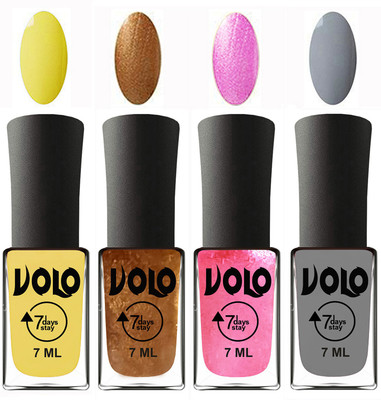 Volo Ultra Lasting HD Shine Awesome Nail Polish Combo Yellow, Metallic Dark Golden, Metallic Pink, Light Grey(Pack of 4)
Volo Ultra Lasting HD Shine Awesome Nail Polish Combo Yellow, Metallic Dark Golden, Metallic Pink, Light Grey(Pack of 4)