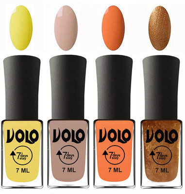 Volo Ultra Lasting HD Shine Awesome Nail Polish Combo Yellow, Light Nude, Peach, Metallic Dark Golden(Pack of 4)
Volo Ultra Lasting HD Shine Awesome Nail Polish Combo Yellow, Light Nude, Peach, Metallic Dark Golden(Pack of 4)